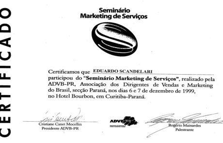 1999 - Certificado Seminário Marketing de Serviços